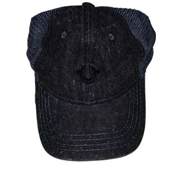 True Religion Gray Denim Logo Trucker Hat